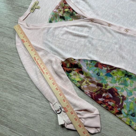 Democracy Womens Cardigan Button Front Semi Sheer L Pink Floral Roll Up Sleeve - Picture 5 of 6